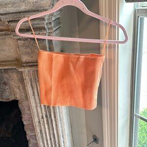Pacsun LA Hearts orange ribbed strapless cropped top, small